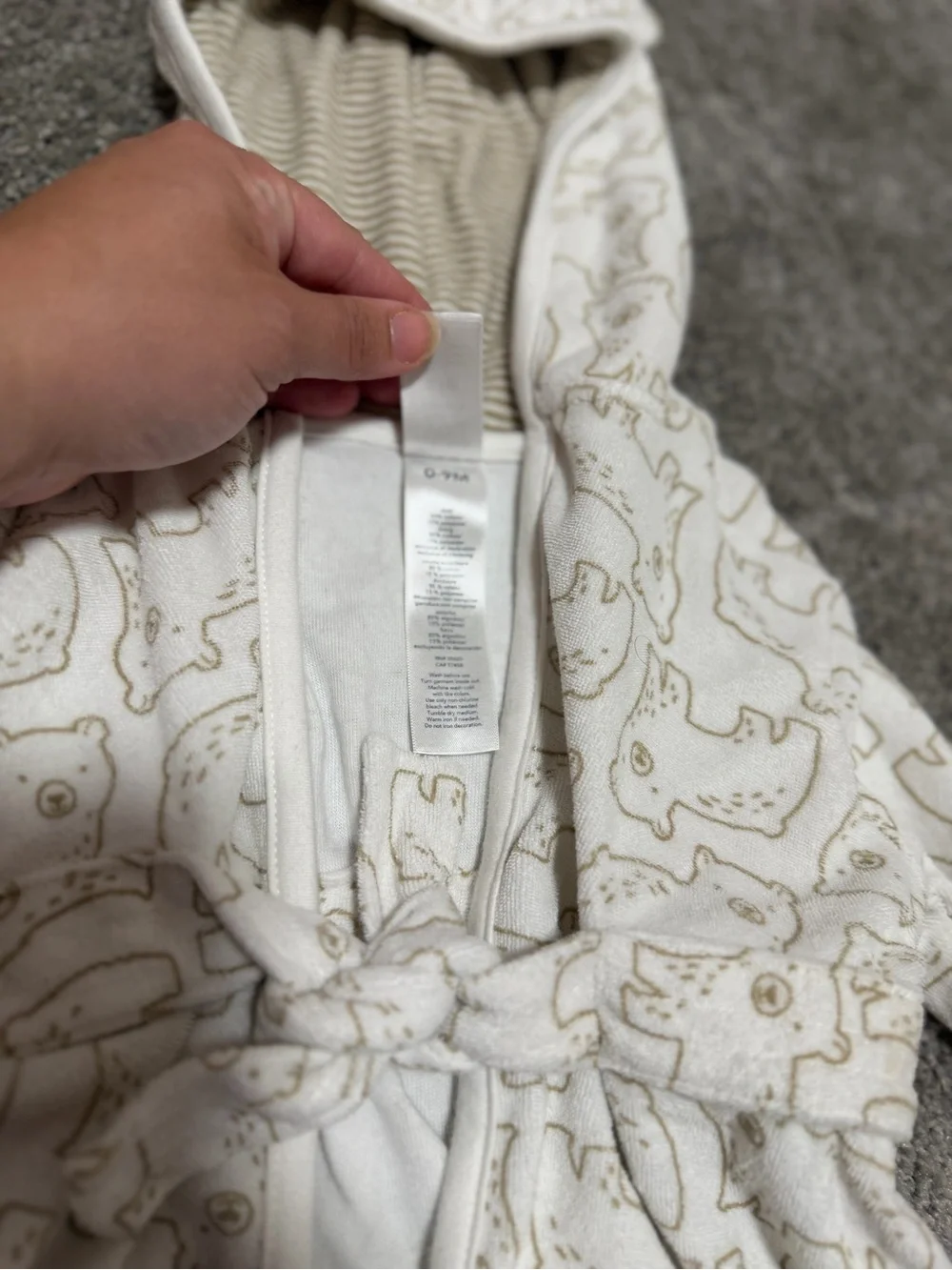 Carter's Just Be You Terrycloth Bear Print Robe Hooded Ears 0-9 Months